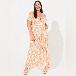 Torrid Maxi Gauze Off Shoulder Tie Front Dress